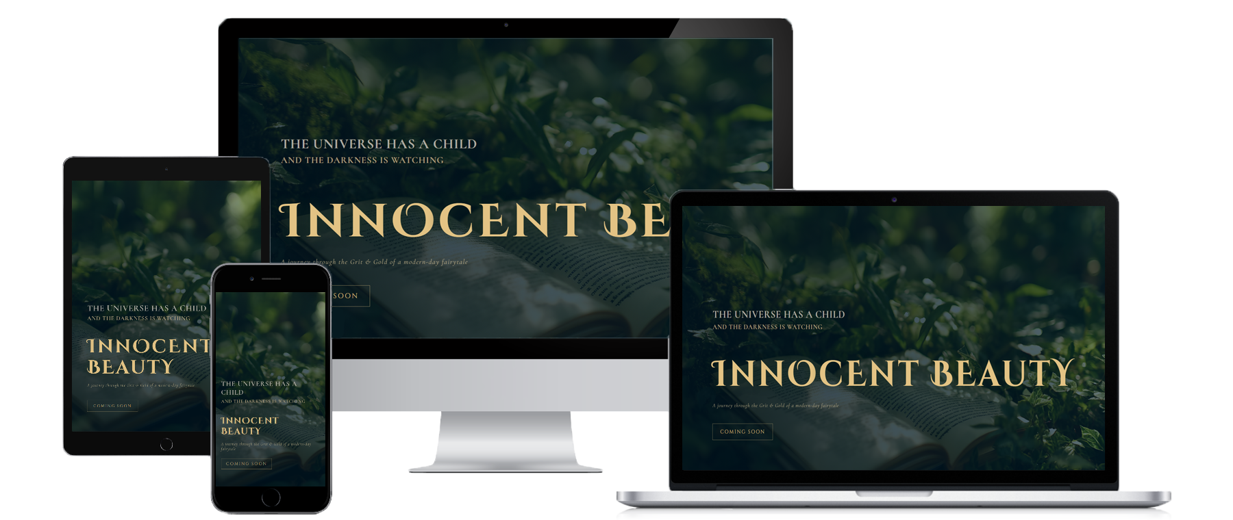 Innocent Beauty coming-soon website shown on desktop, tablet, and mobile screens
